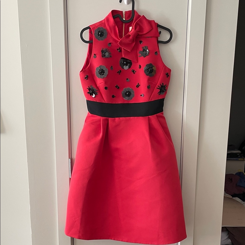 Kate Spade Sleeveless Fit-and-Flare Dress with Black Waistband